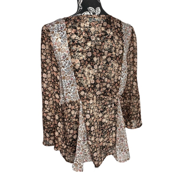 Maurice’s Vintage Boho Style Sheer Floral Blouse 3/4 Bell Sleeve Elastic Waist M - Picture 3 of 11